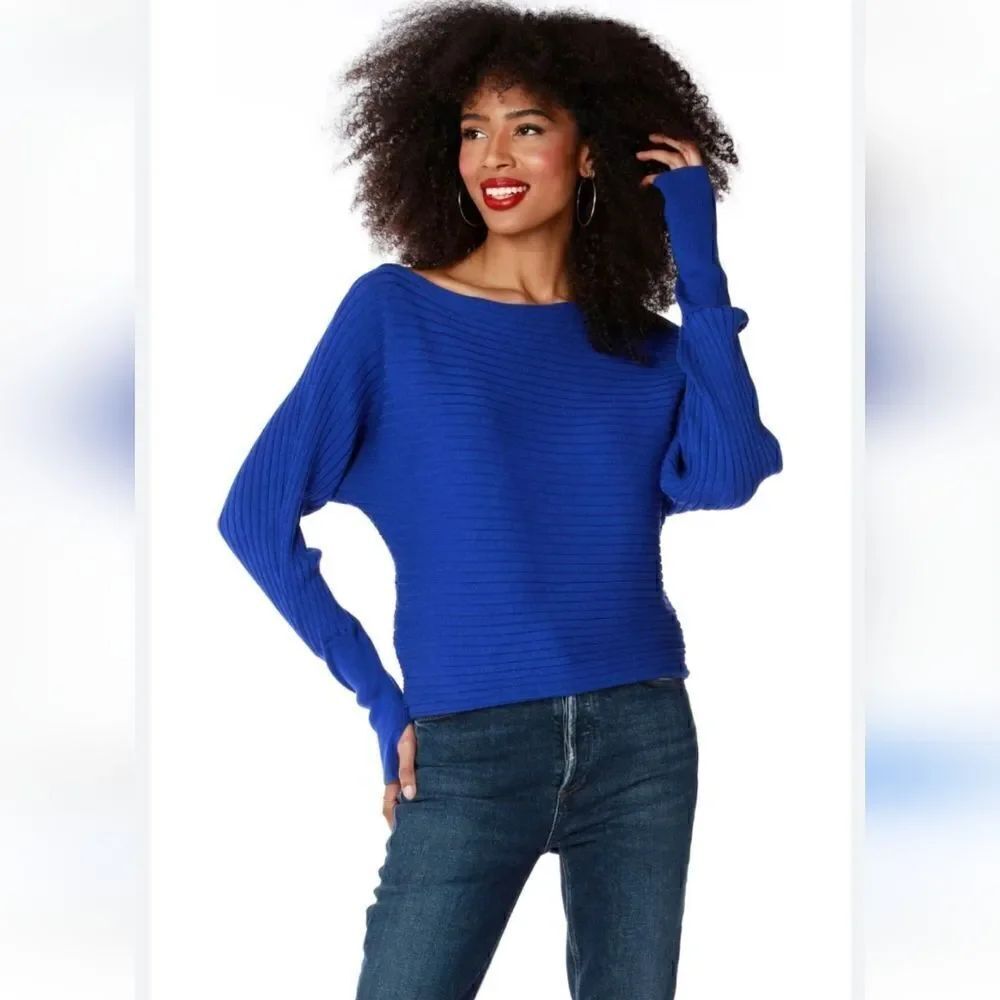 Bobi Black royal blue boat neck directional rib sweater size extra sm…
